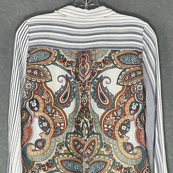 Chico's Top Womens‎ Sz S (0) Button Up Floral Embroidery Striped Paisley Boho - Picture 8 of 15